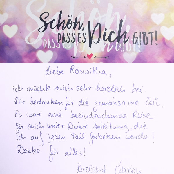 Feedback einer Teilnehmerin nach einem Coachingprozess bei Coach Frankfurt